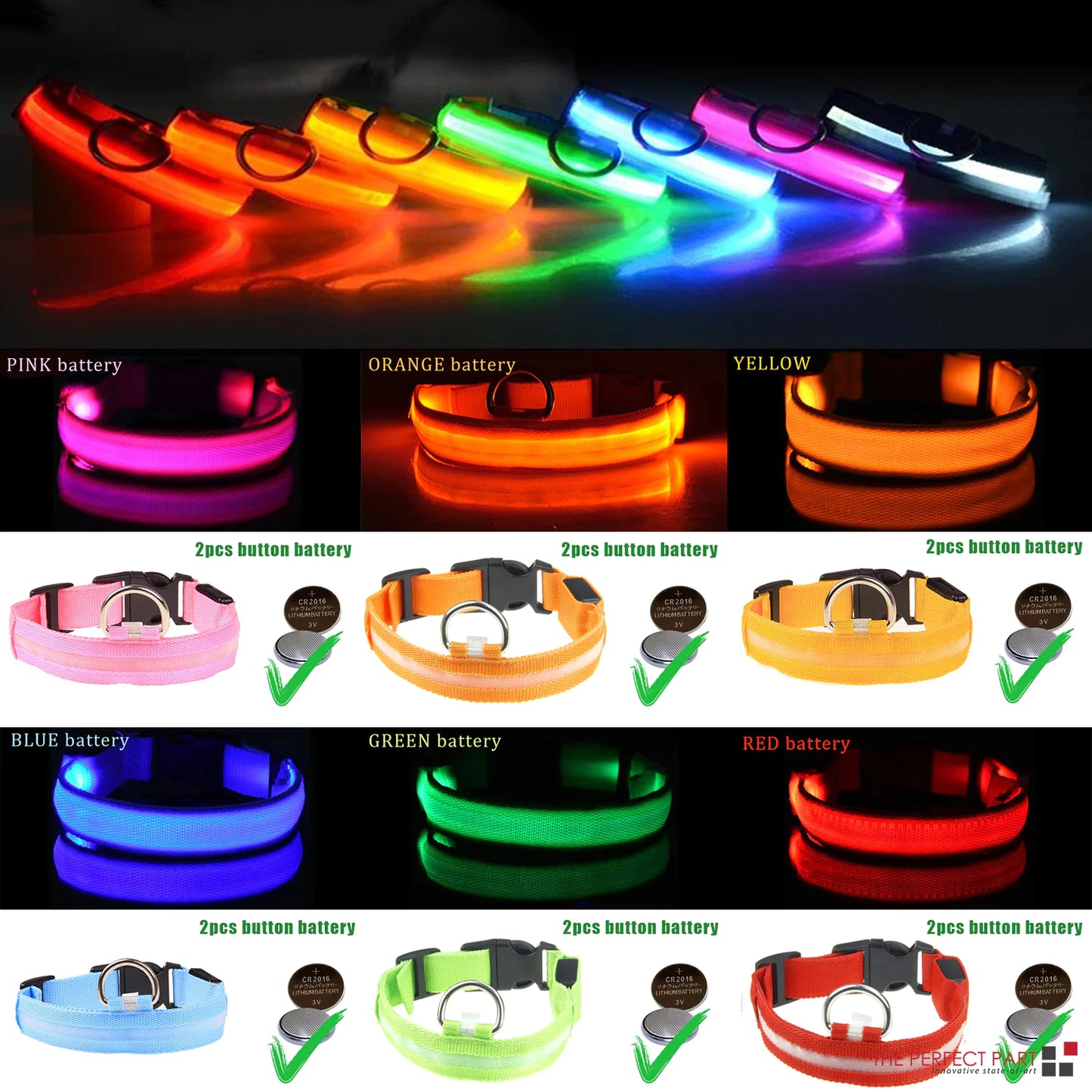 Collar Ajustable para Perro LED con Luz Intermitente y Resplandeciente para la Seguridad de Mascotas a Prueba de Agua