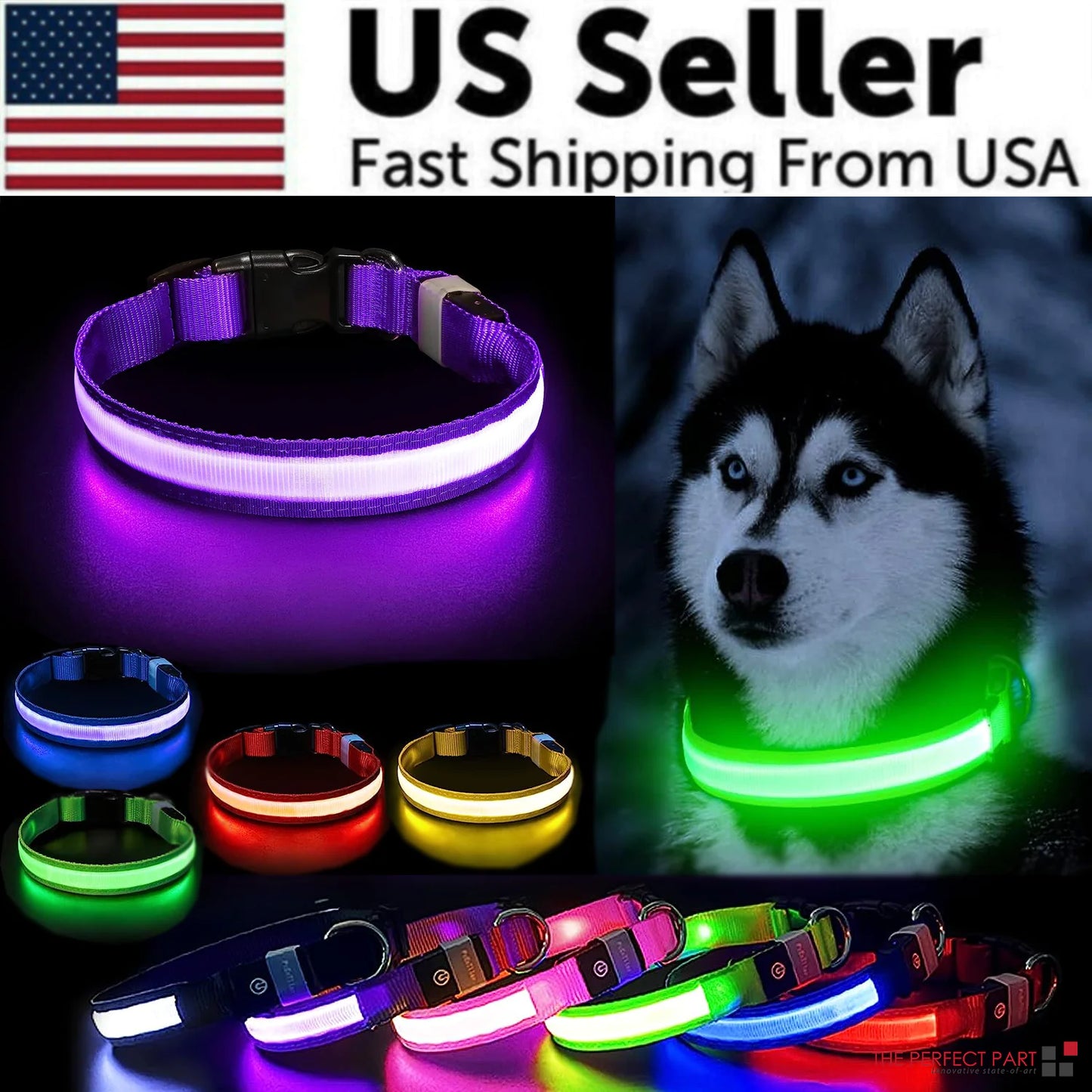 Collar Ajustable para Perro LED con Luz Intermitente y Resplandeciente para la Seguridad de Mascotas a Prueba de Agua